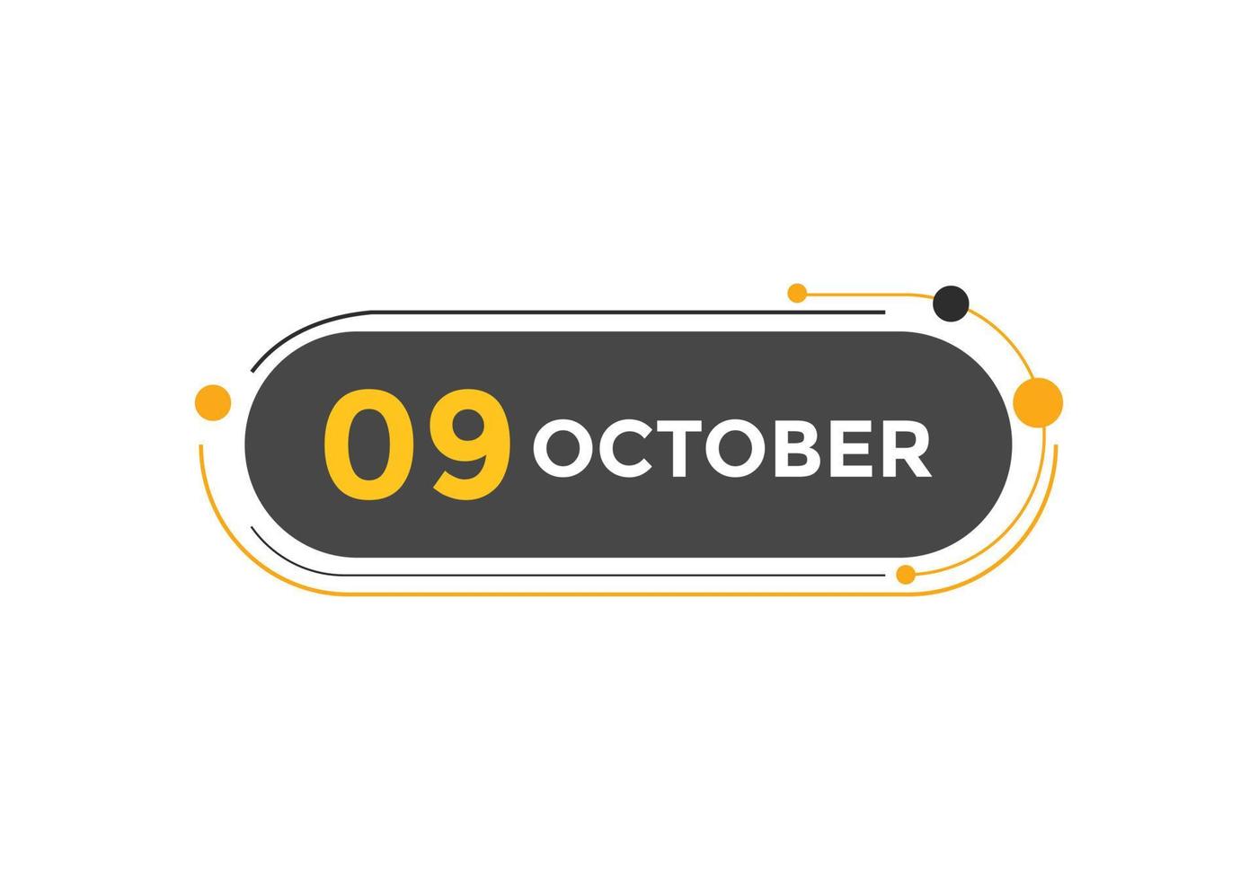 lembrete de calendário de 9 de outubro. 9 de outubro modelo de ícone de calendário diário. modelo de design de ícone de calendário 9 de outubro. ilustração vetorial vetor