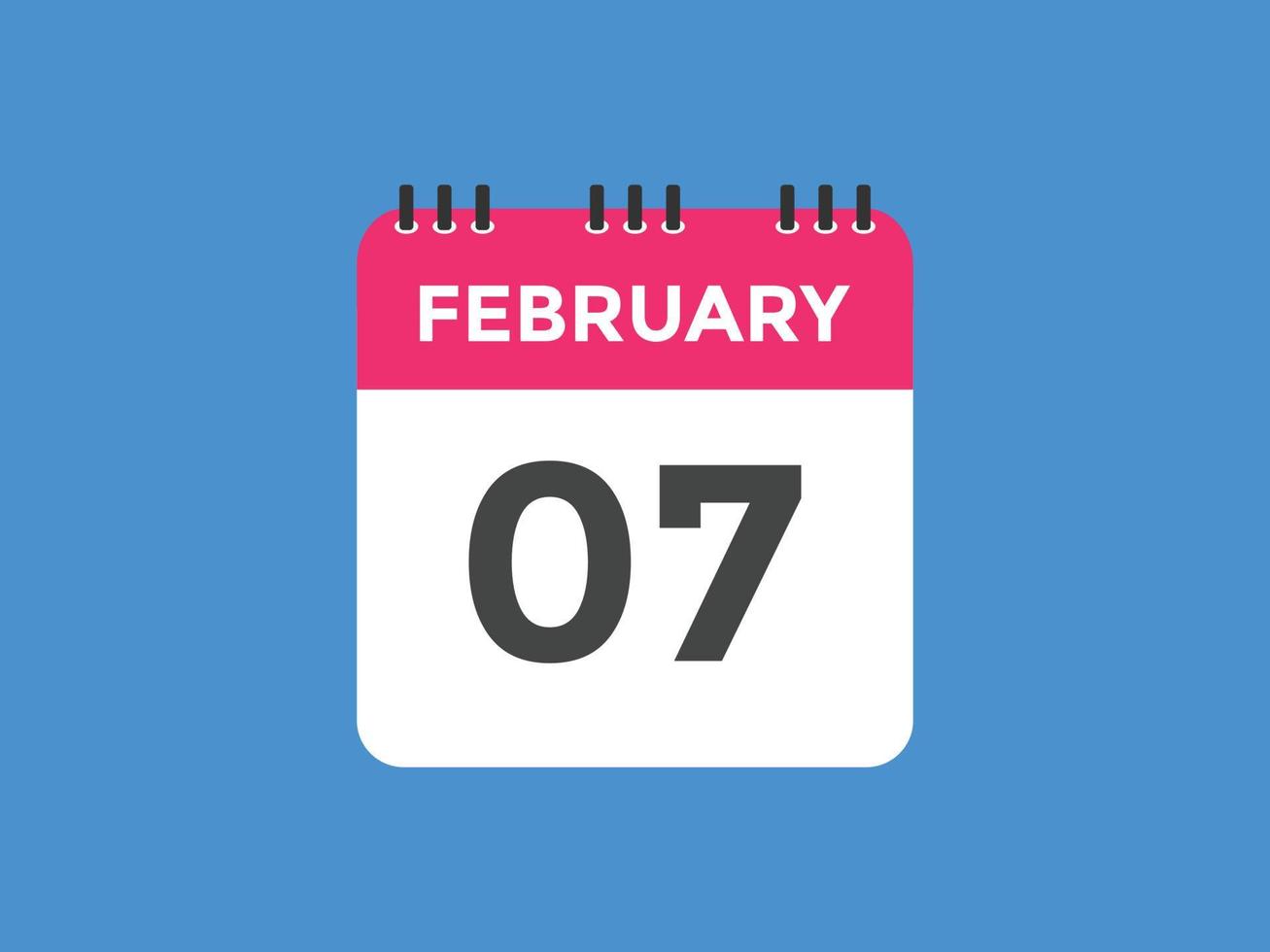 lembrete de calendário de 7 de fevereiro. 7 de fevereiro modelo de ícone de calendário diário. modelo de design de ícone de 7 de fevereiro de calendário. ilustração vetorial vetor