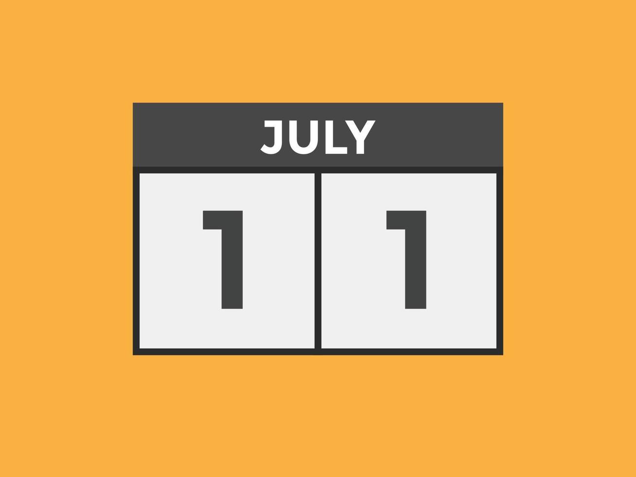 lembrete de calendário de 11 de julho. Modelo de ícone de calendário diário de 11 de julho. modelo de design de ícone de calendário 11 de julho. ilustração vetorial vetor