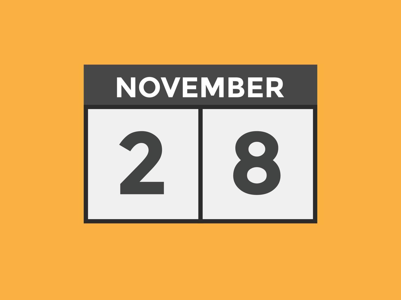 lembrete de calendário de 28 de novembro. Modelo de ícone de calendário diário de 28 de novembro. modelo de design de ícone de calendário 28 de novembro. ilustração vetorial vetor