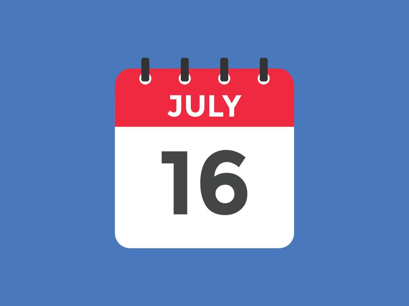 lembrete de calendário de 16 de julho. Modelo de ícone de calendário diário de 16 de julho. modelo de design de ícone de calendário 16 de julho. ilustração vetorial vetor