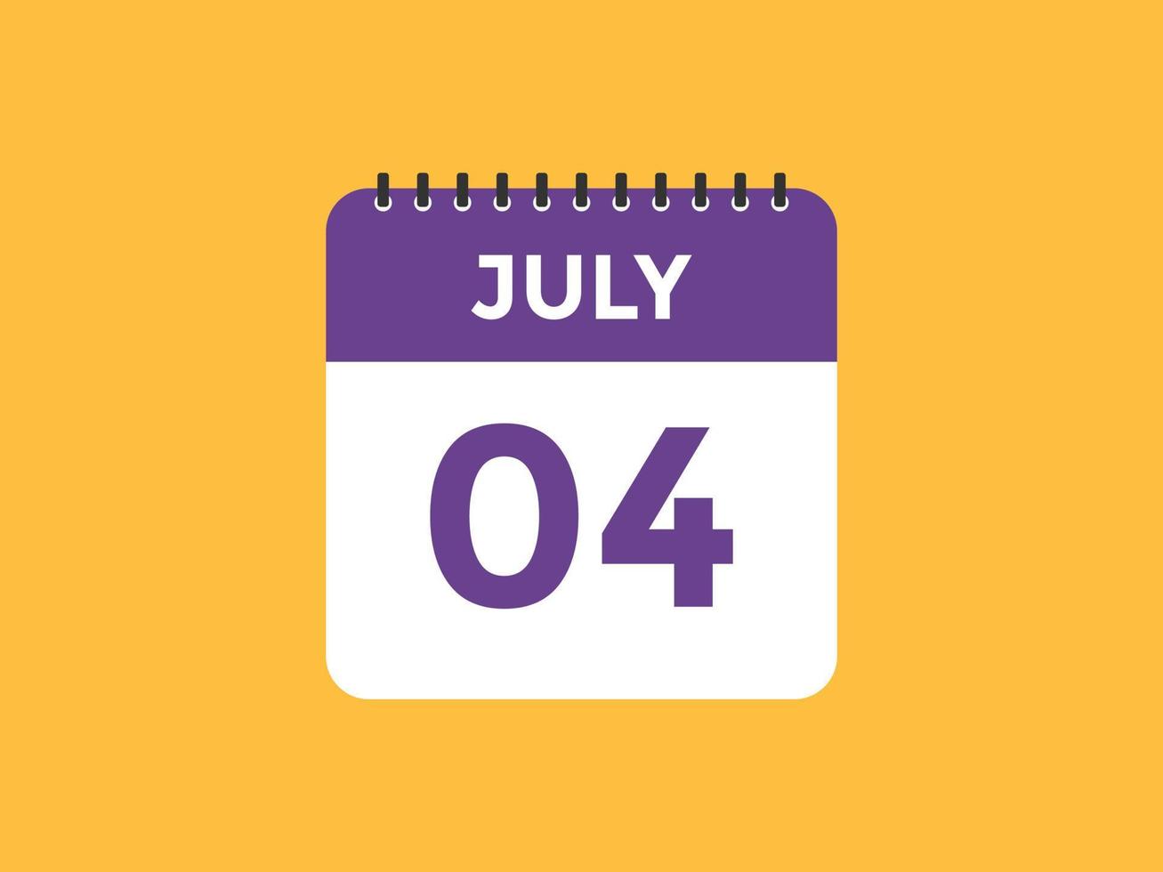 lembrete de calendário de 4 de julho. 4 de julho modelo de ícone de calendário diário. modelo de design de ícone de calendário 4 de julho. ilustração vetorial vetor