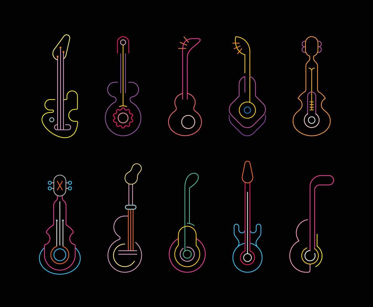 ilustração vetorial de guitarras neon vetor