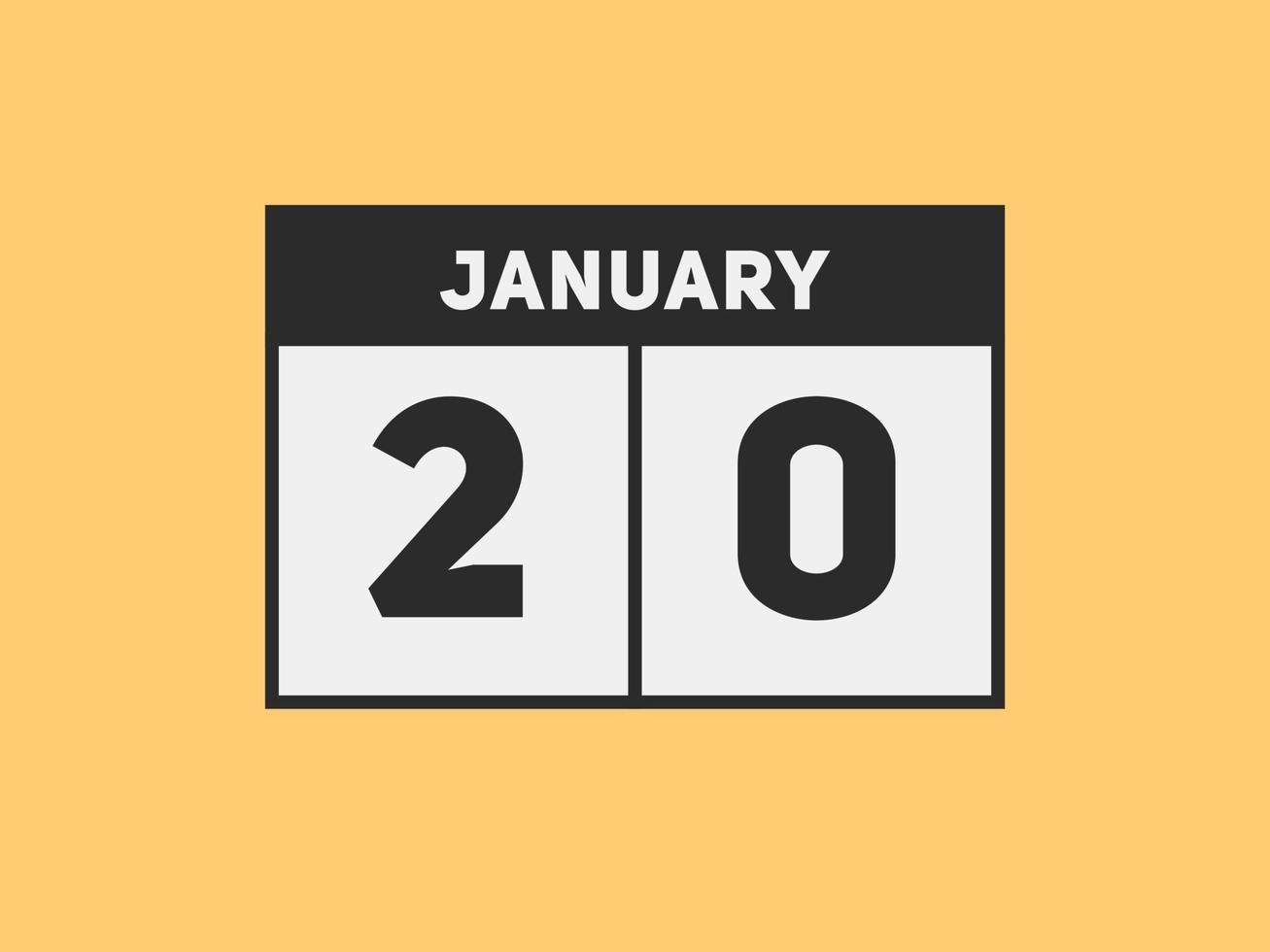 lembrete de calendário de 20 de janeiro. Modelo de ícone de calendário diário de 20 de janeiro. calendário 20 de janeiro modelo de design de ícone. ilustração vetorial vetor
