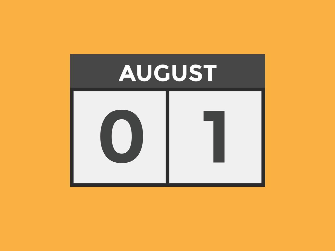 lembrete de calendário de 1 de agosto. 1º de agosto modelo de ícone de calendário diário. calendário 1º de agosto modelo de design de ícone. ilustração vetorial vetor