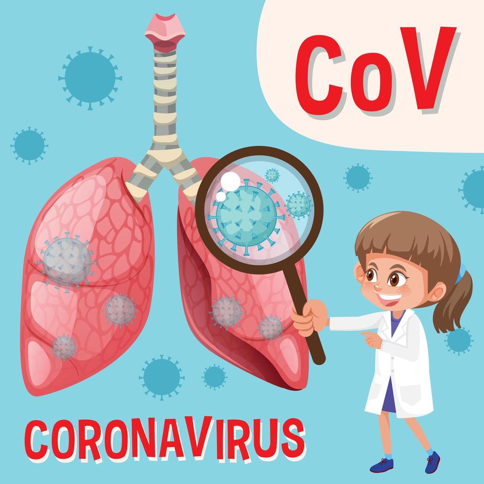 diagrama mostrando o coronavírus com o médico segurando a lupa vetor