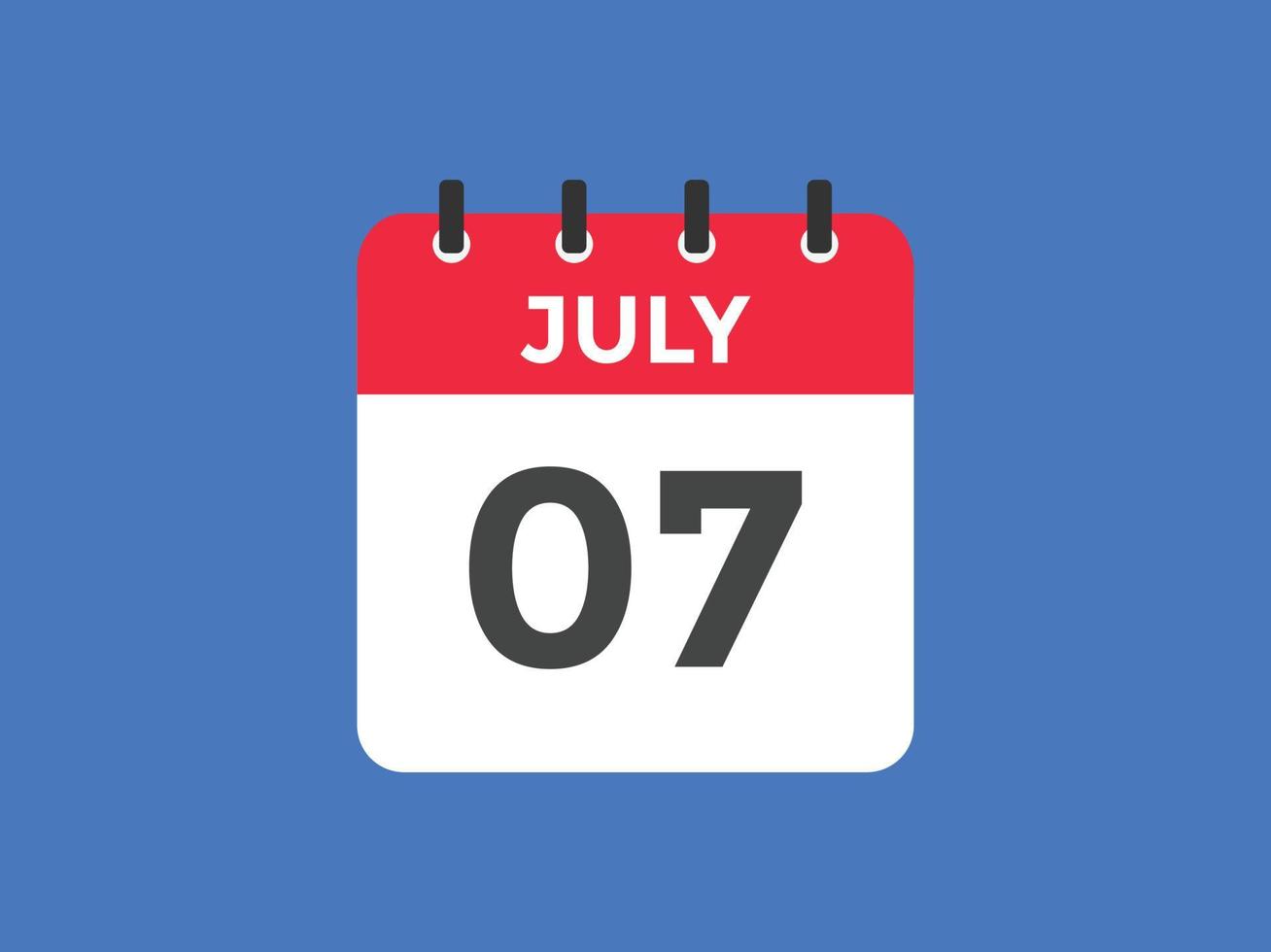 lembrete de calendário de 7 de julho. 7 de julho modelo de ícone de calendário diário. modelo de design de ícone de calendário 7 de julho. ilustração vetorial vetor