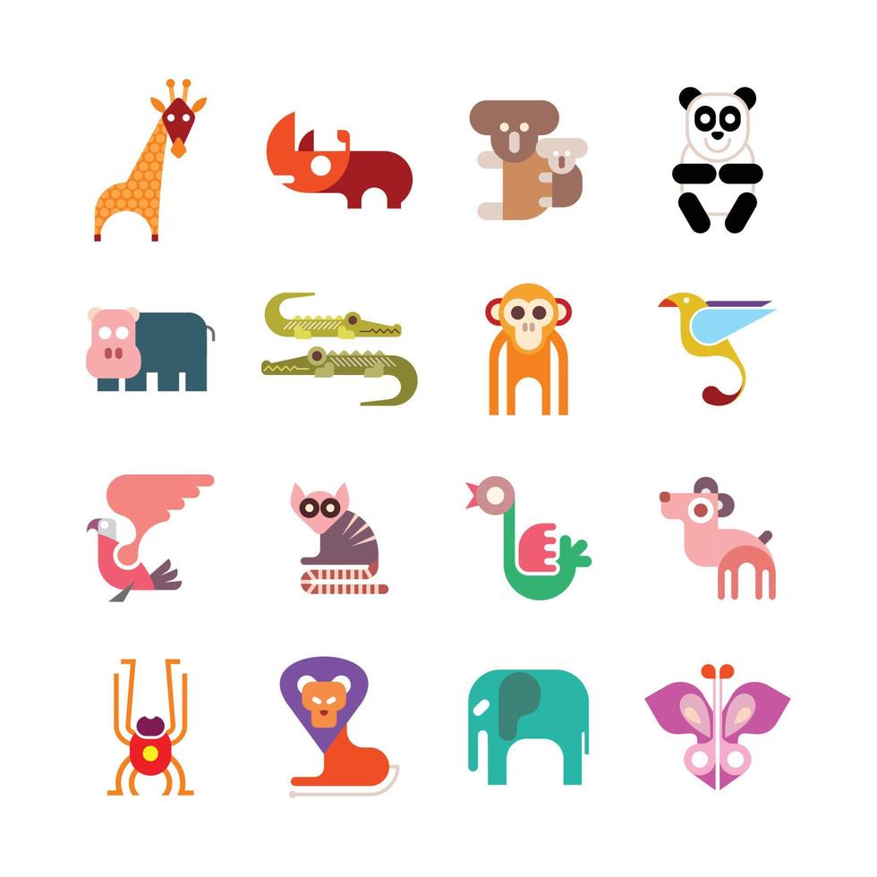 ícones de animais de zoológico vetor