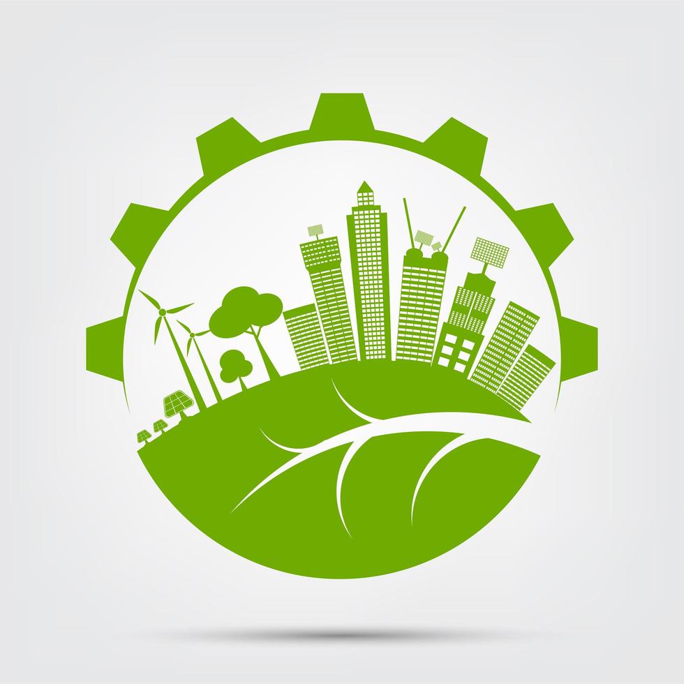 conceito de cidade de ecologia e ambiente em design verde vetor