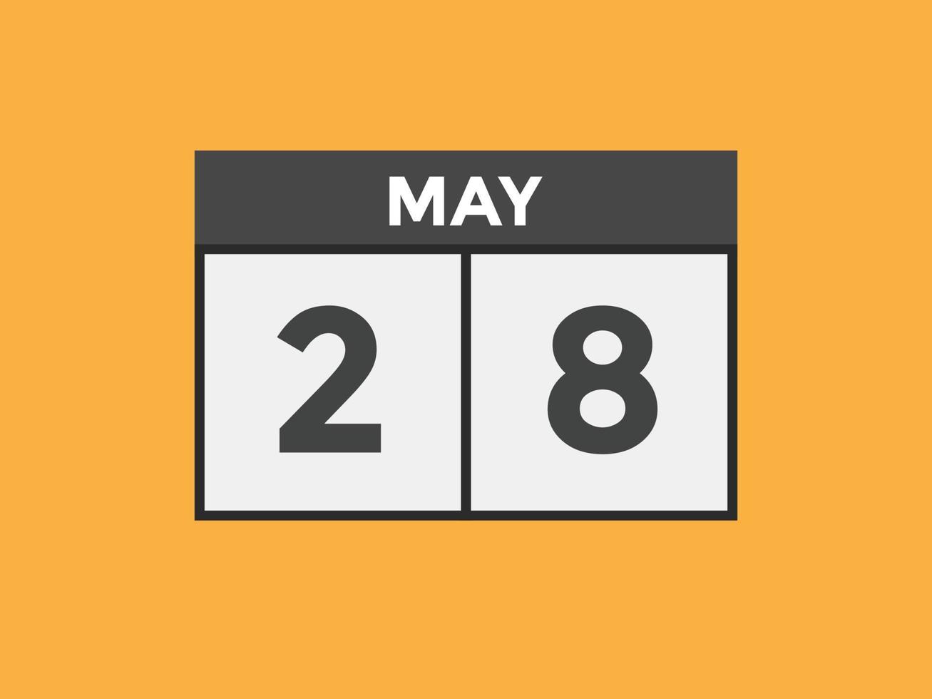 28 de maio lembrete de calendário. 28 de maio modelo de ícone de calendário diário. calendário 28 de maio modelo de design de ícone. ilustração vetorial vetor