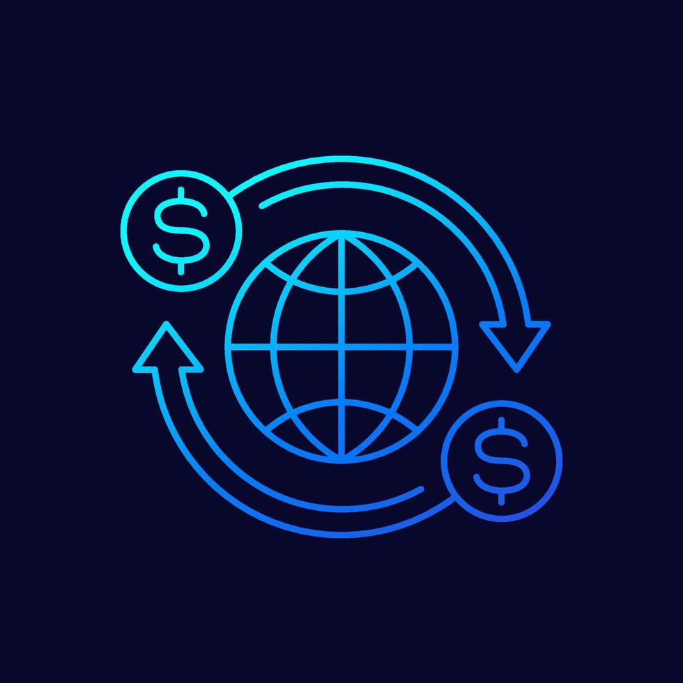 ícone mundial de transferência de dinheiro, design linear vetor