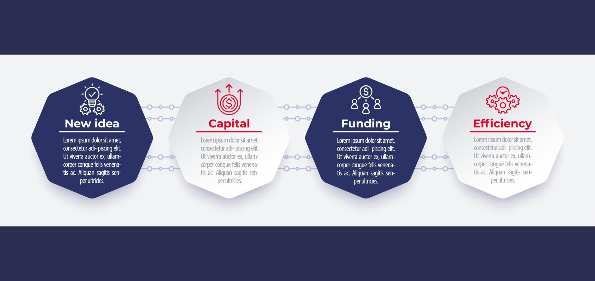 negócios, infográficos de finanças com ícones de linha em formas octogonais vetor