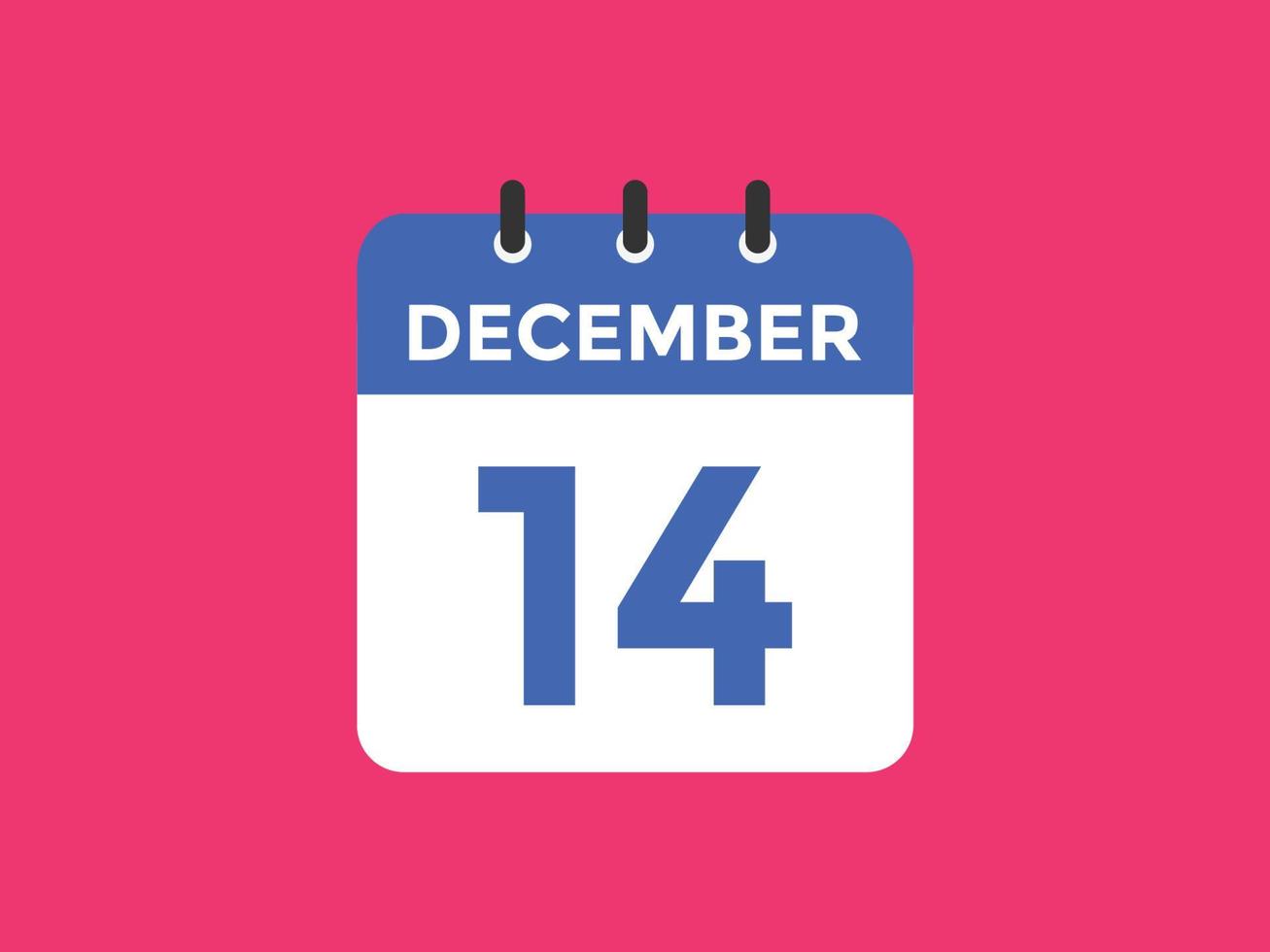 lembrete de calendário de 14 de dezembro. Modelo de ícone de calendário diário de 14 de dezembro. modelo de design de ícone do calendário 14 de dezembro. ilustração vetorial vetor