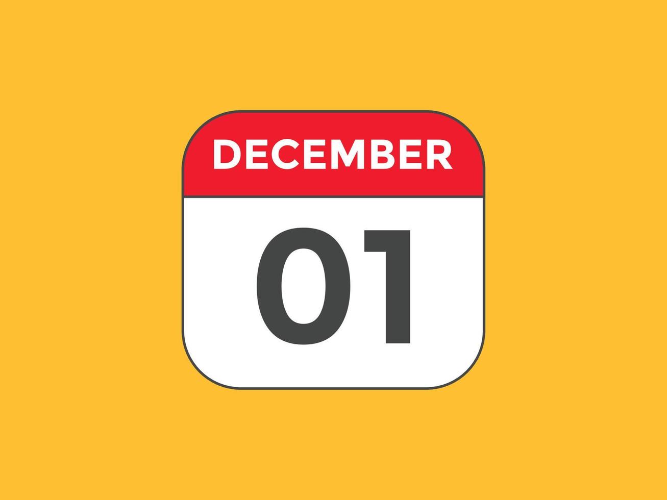 lembrete de calendário de 1 de dezembro. Modelo de ícone de calendário diário de 1º de dezembro. calendário modelo de design de ícone de 1º de dezembro. ilustração vetorial vetor