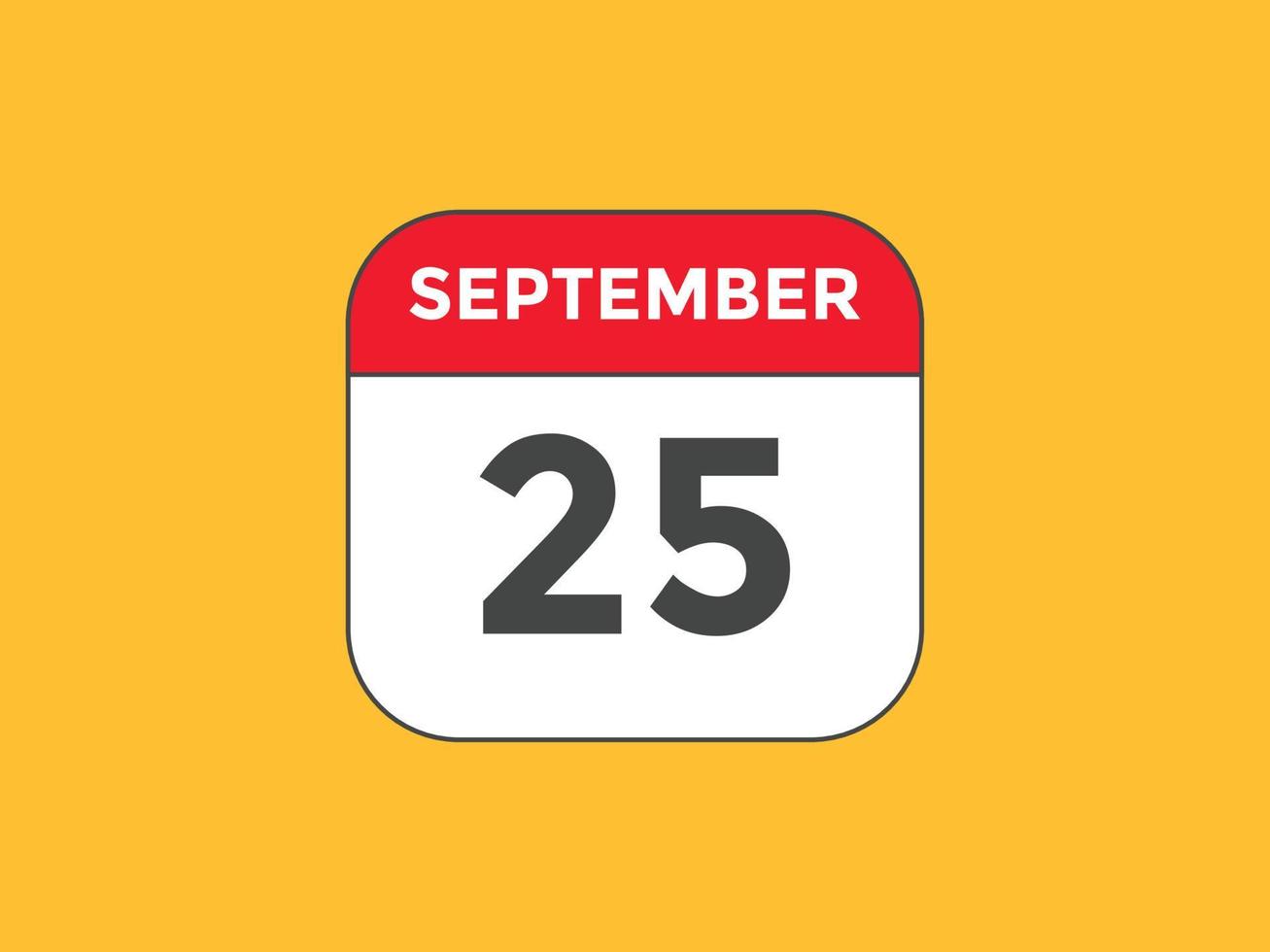 lembrete de calendário de 25 de setembro. 25 de setembro modelo de ícone de calendário diário. modelo de design de ícone de calendário 25 de setembro. ilustração vetorial vetor