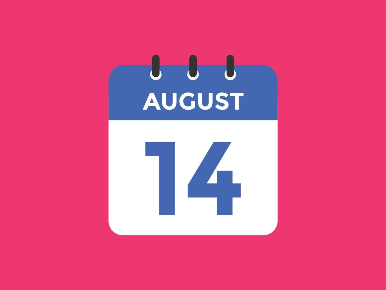 lembrete de calendário de 14 de agosto. Modelo de ícone de calendário diário de 14 de agosto. modelo de design de ícone de calendário 14 de agosto. ilustração vetorial vetor