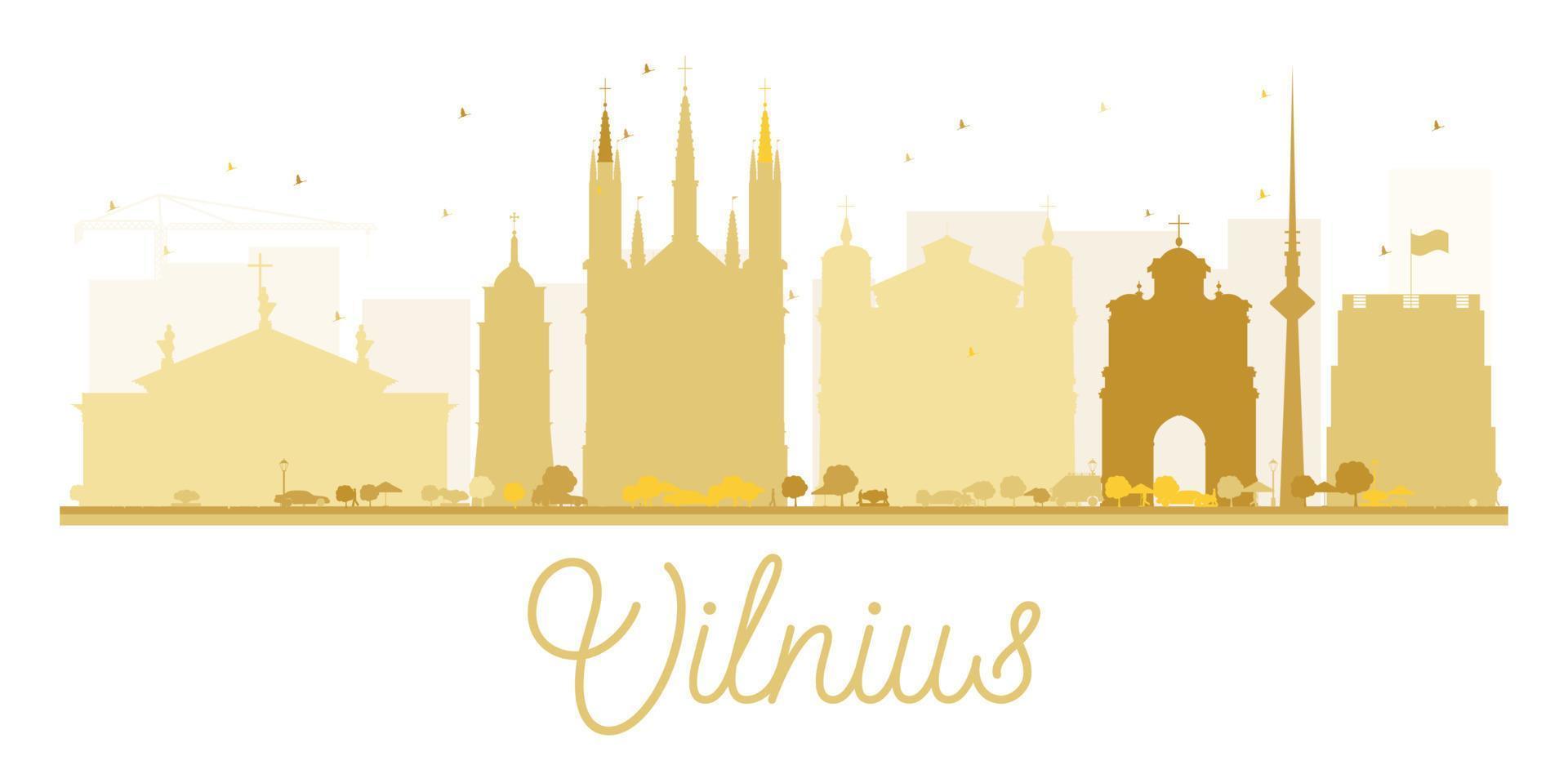 silhueta dourada do horizonte da cidade de vilnius. vetor