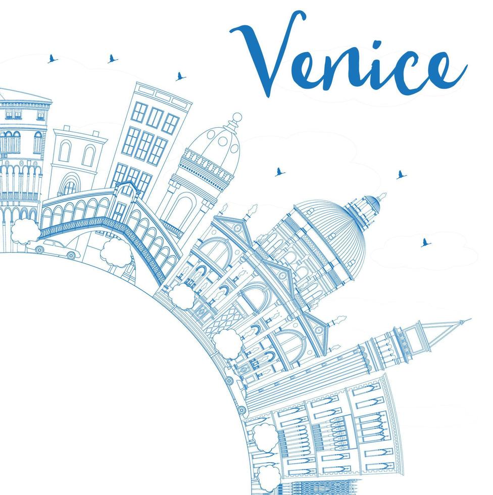 delinear a silhueta do horizonte de Veneza com edifícios azuis. vetor