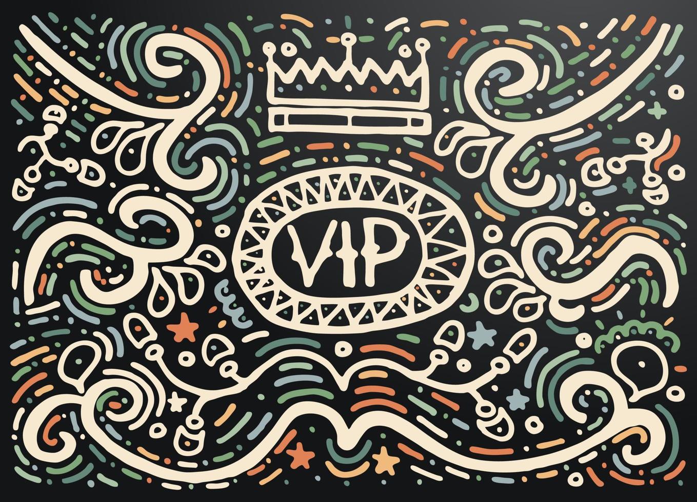 vip. impressão vintage desenhada à mão com ornamento de contorno decorativo. vetor