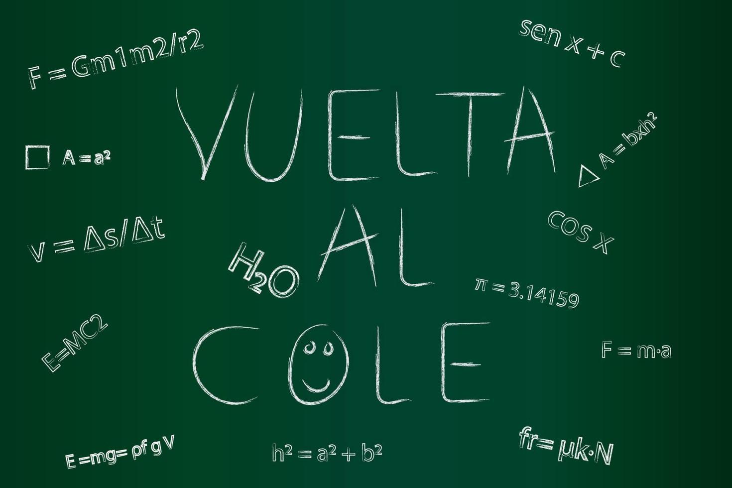 volta para a escola escrito no quadro-negro ao lado de fórmulas matemáticas, diz de volta à escola vetor