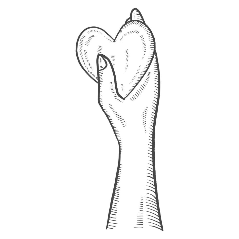 mão segure o coração caridade humanitária dia internacional doodle isolado esboço desenhado à mão com estilo de contorno vetor