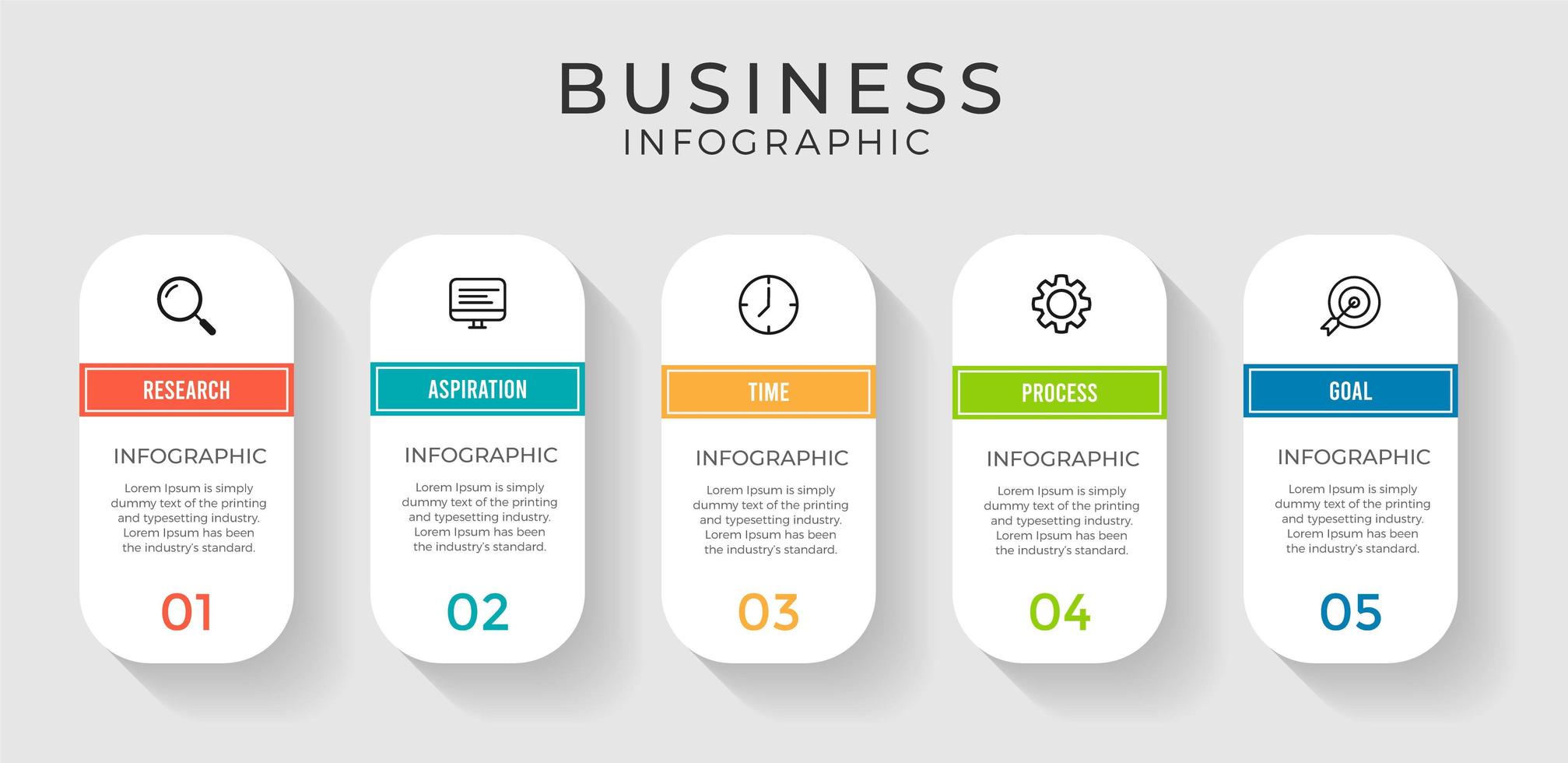 Infográfico de negócios de 5 etapas com formas de cápsula vetor