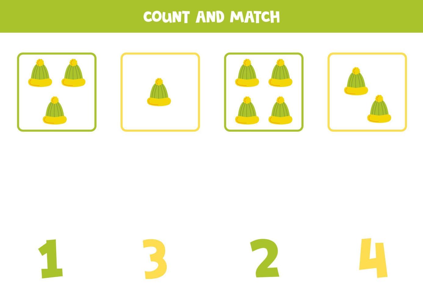 jogo de contagem para crianças. conte todas as tampas verdes e combine com os números. planilha para crianças. vetor