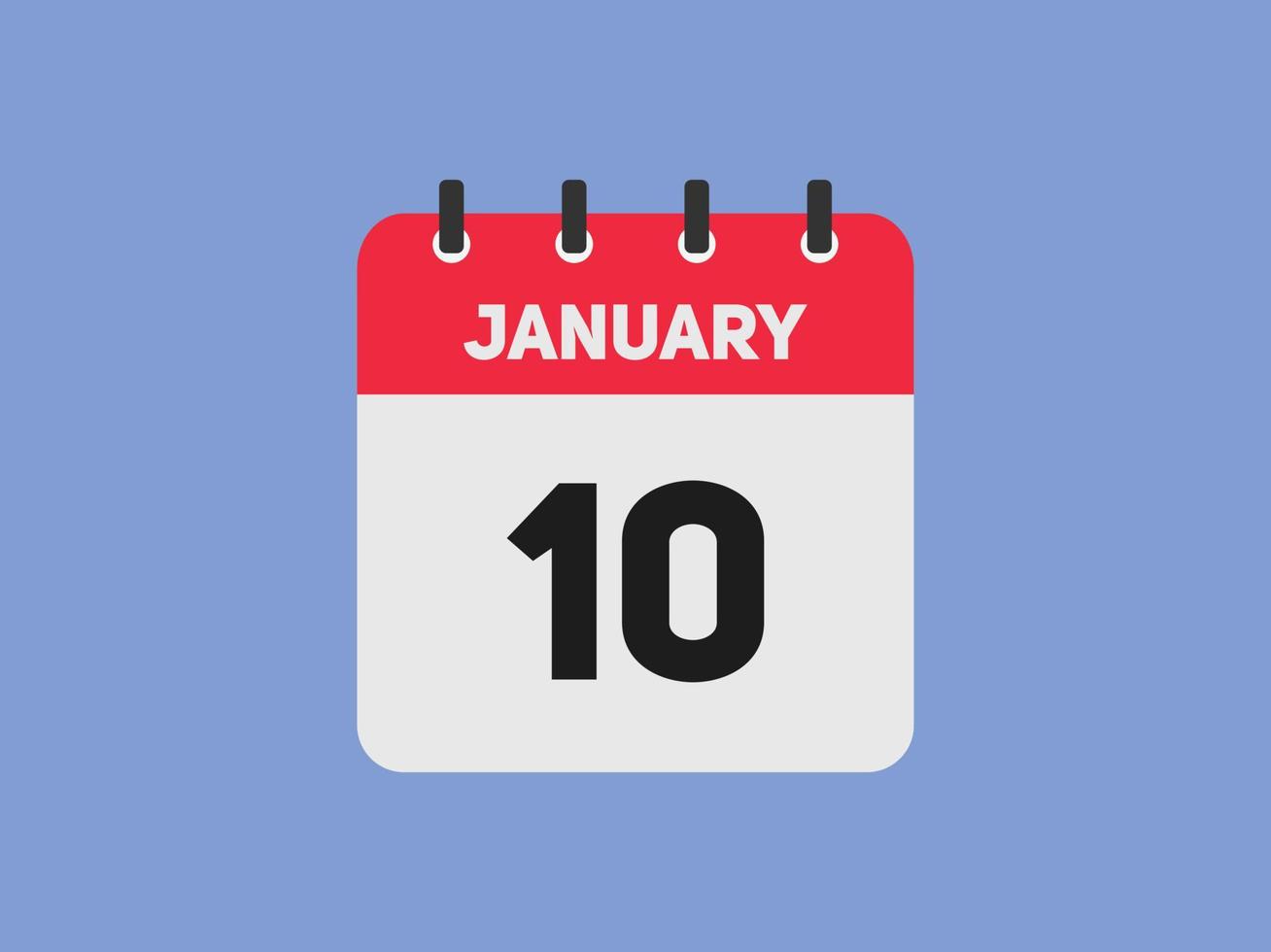 lembrete de calendário de 10 de janeiro. Modelo de ícone de calendário diário de 10 de janeiro. modelo de design de ícone de 10 de janeiro de calendário. ilustração vetorial vetor