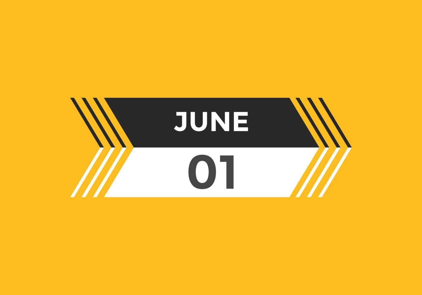 lembrete de calendário de 1 de junho. 1º de junho modelo de ícone de calendário diário. modelo de design de ícone de 1º de junho de calendário. ilustração vetorial vetor
