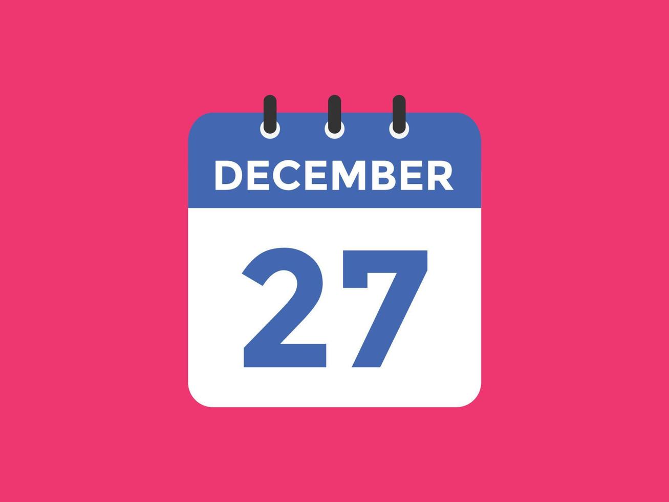 lembrete de calendário de 27 de dezembro. Modelo de ícone de calendário diário de 27 de dezembro. modelo de design de ícone de calendário 27 de dezembro. ilustração vetorial vetor