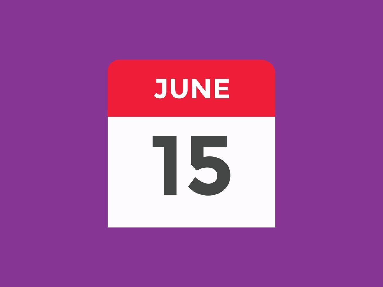 lembrete de calendário de 15 de junho. Modelo de ícone de calendário diário de 15 de junho. modelo de design de ícone de calendário 15 de junho. ilustração vetorial vetor