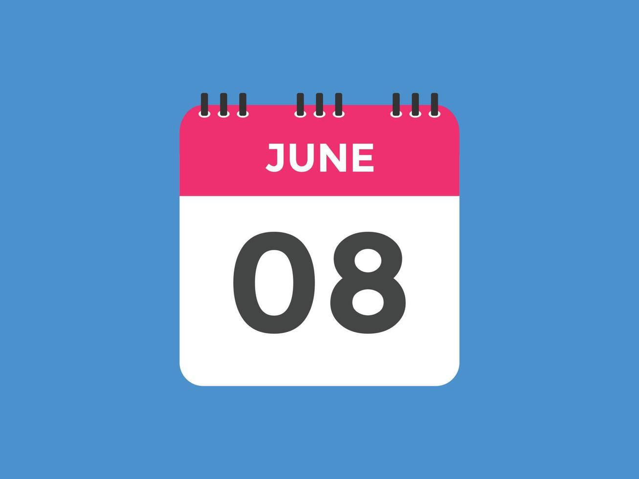 lembrete de calendário de 8 de junho. 8 de junho modelo de ícone de calendário diário. modelo de design de ícone de calendário 8 de junho. ilustração vetorial vetor