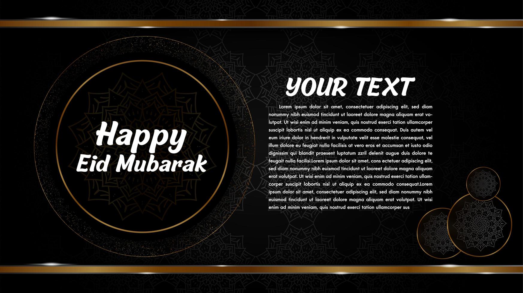design de eid mubarak com mandalas em círculos dourados vetor