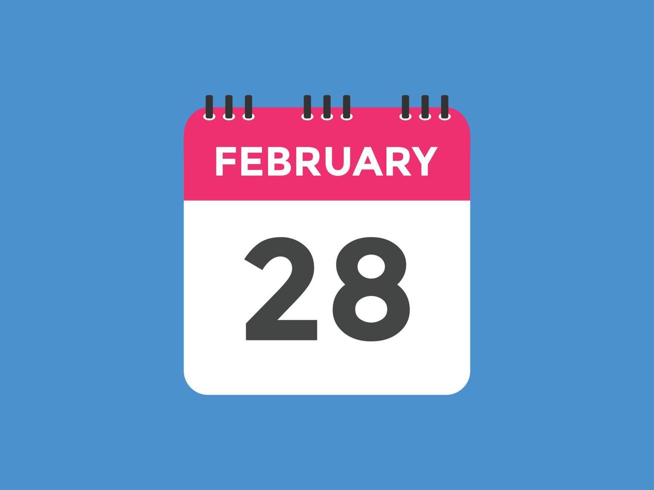 lembrete de calendário de 28 de fevereiro. 28 de fevereiro modelo de ícone de calendário diário. modelo de design de ícone de calendário 28 de fevereiro. ilustração vetorial vetor