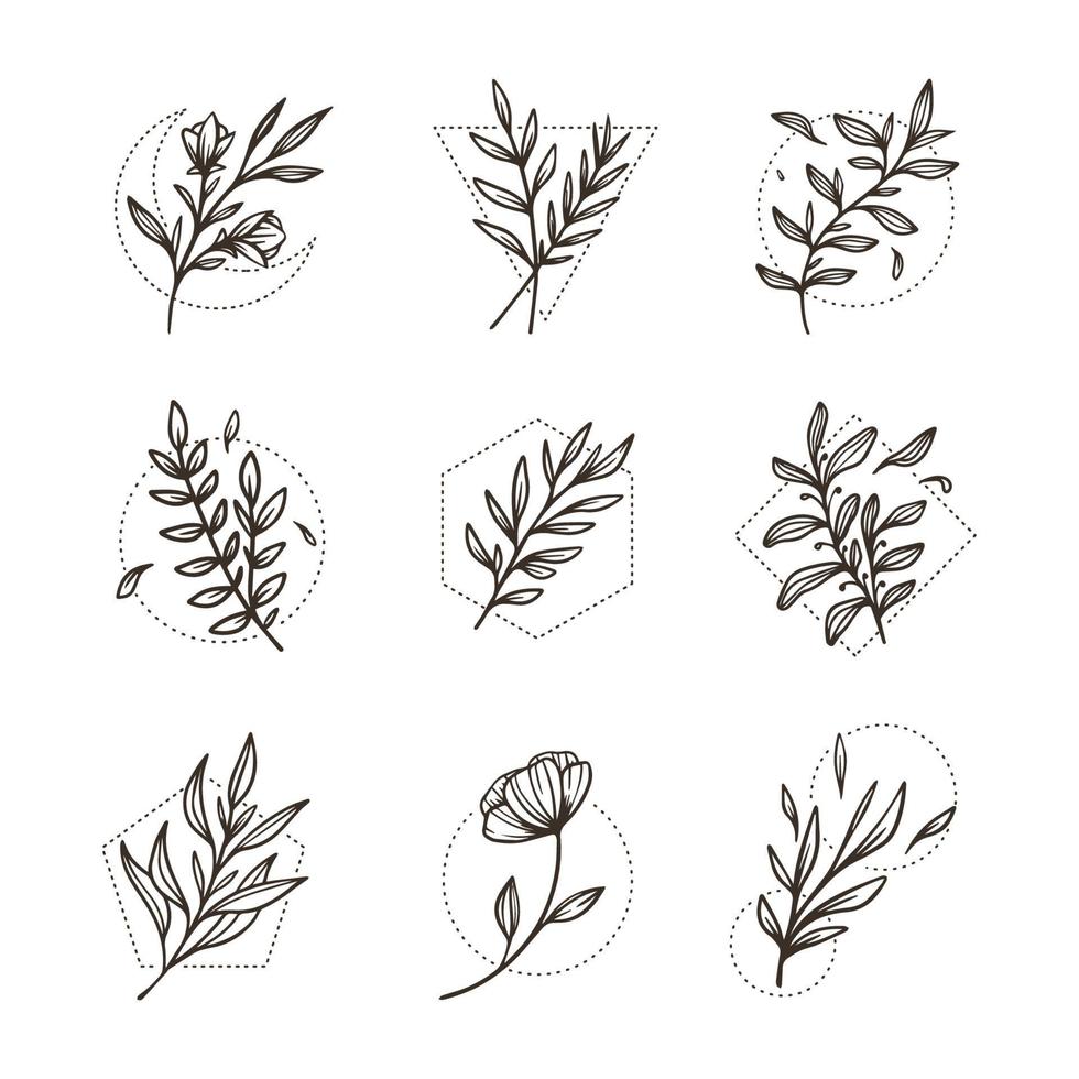 coleção de tatuagem floral minimalista desenhada à mão vetor