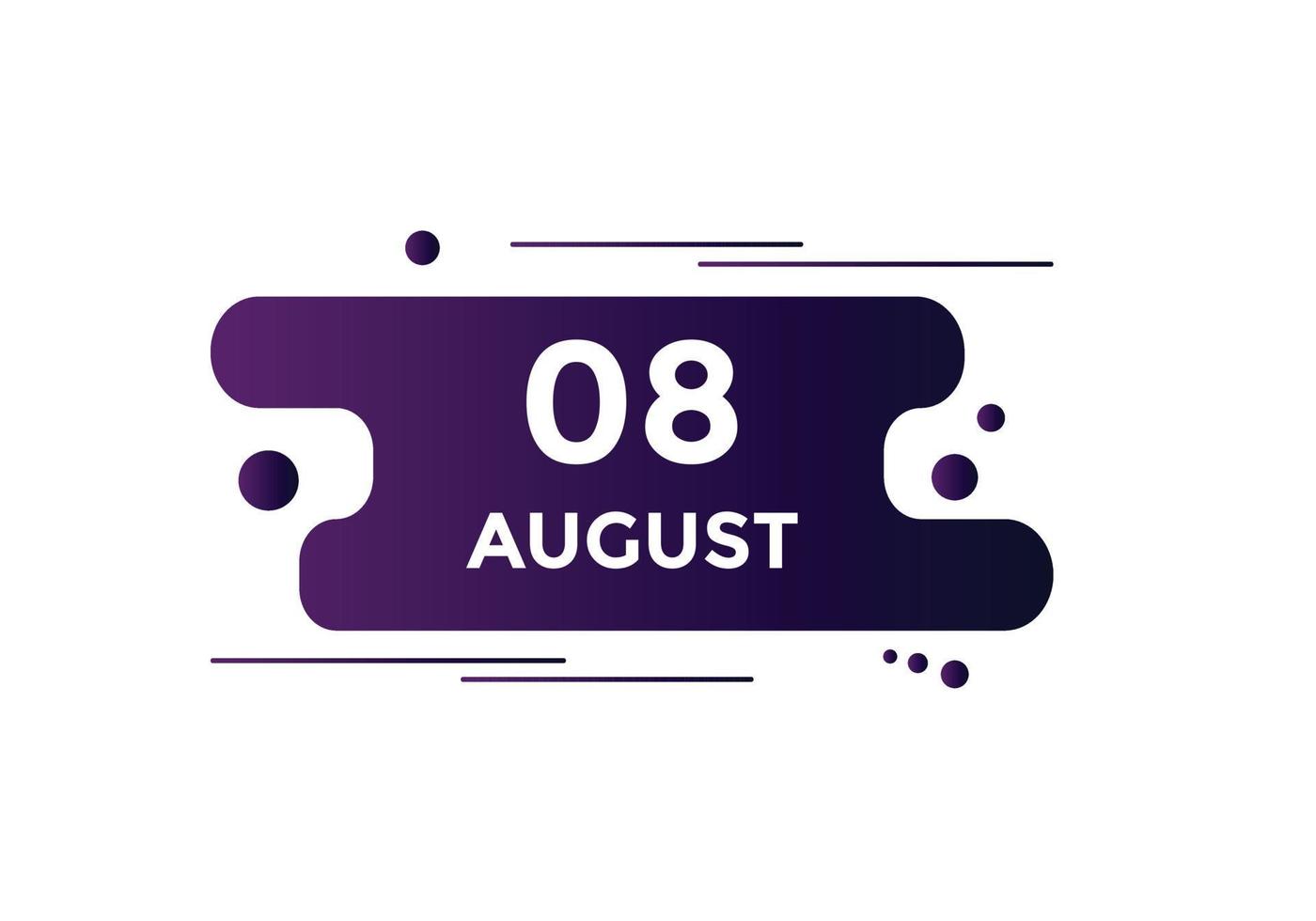lembrete de calendário de 8 de agosto. 8 de agosto modelo de ícone de calendário diário. modelo de design de ícone de calendário 8 de agosto. ilustração vetorial vetor