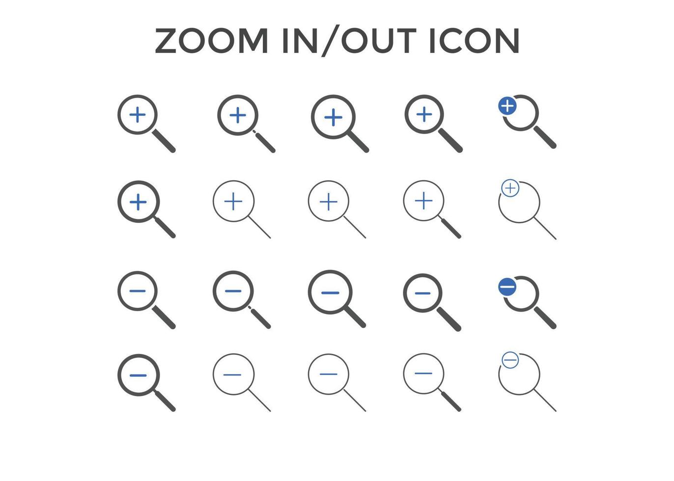 conjunto de ícones de zoom. lupa zoom no sinal de adição. usado para seo ou sites. vetor