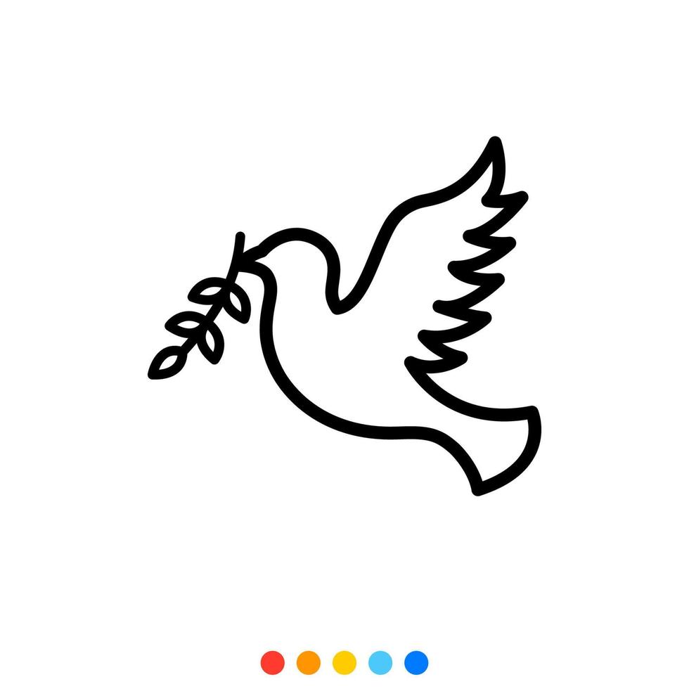 pomba da paz com ramo de oliveira, vetor, ícone, ilustração. vetor