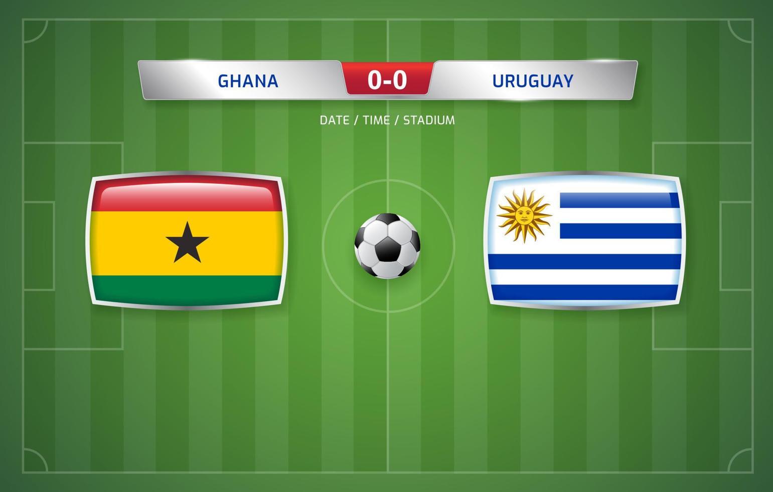 modelo de transmissão de placar gana vs uruguai para torneio de futebol esportivo 2022 e ilustração vetorial de campeonato de futebol vetor