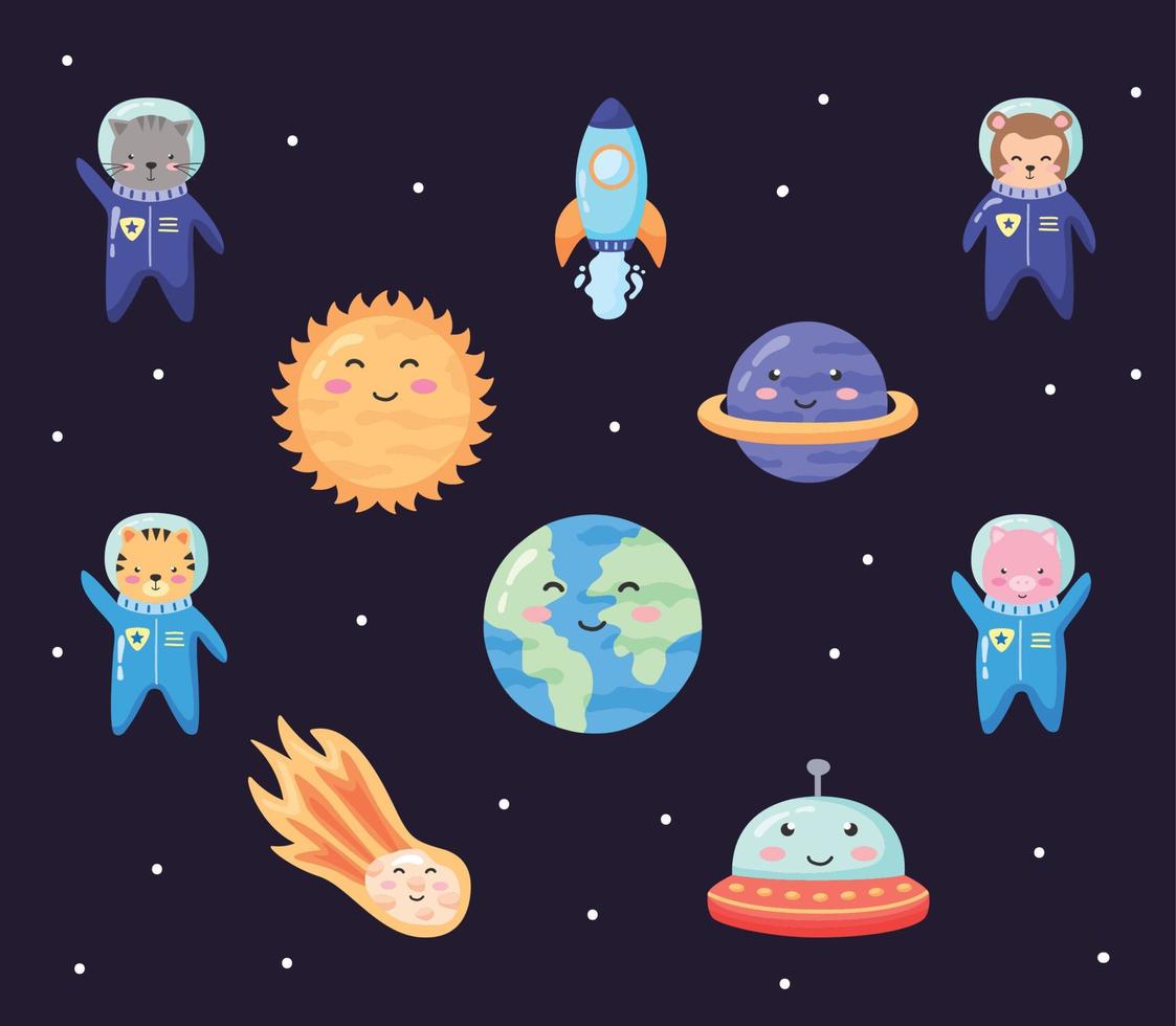 dez ícones de animais espaciais vetor