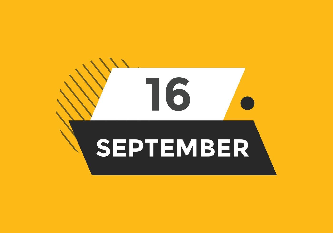 lembrete de calendário de 16 de setembro. 16 de setembro modelo de ícone de calendário diário. modelo de design de ícone de calendário 16 de setembro. ilustração vetorial vetor