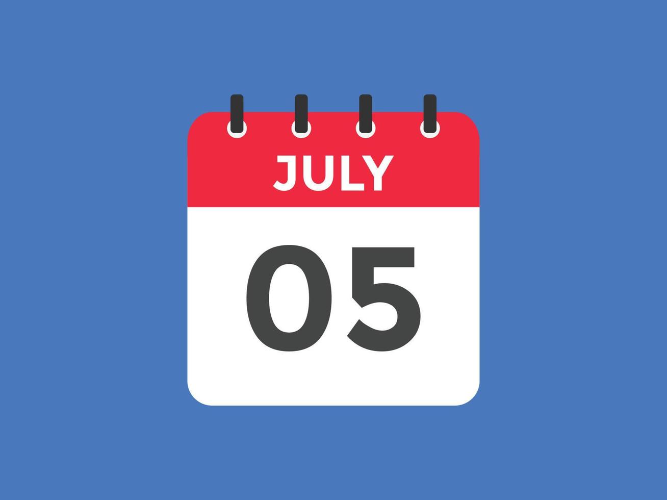 lembrete de calendário de 5 de julho. 5 de julho modelo de ícone de calendário diário. modelo de design de ícone de calendário 5 de julho. ilustração vetorial vetor