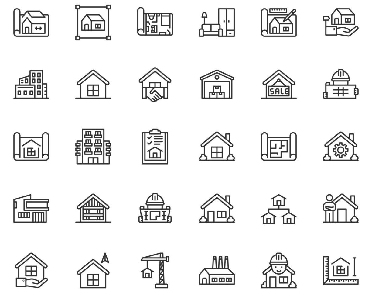 ilustração vetorial de ícones de linha de casa modelo, construção, casa, casa residencial vetor