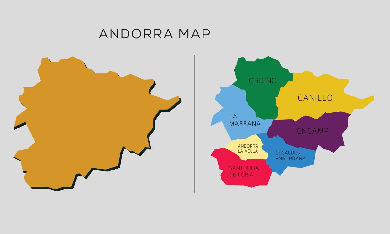 mapa vetorial altamente detalhado de Andorra. fronteiras e nomes das províncias. vetor