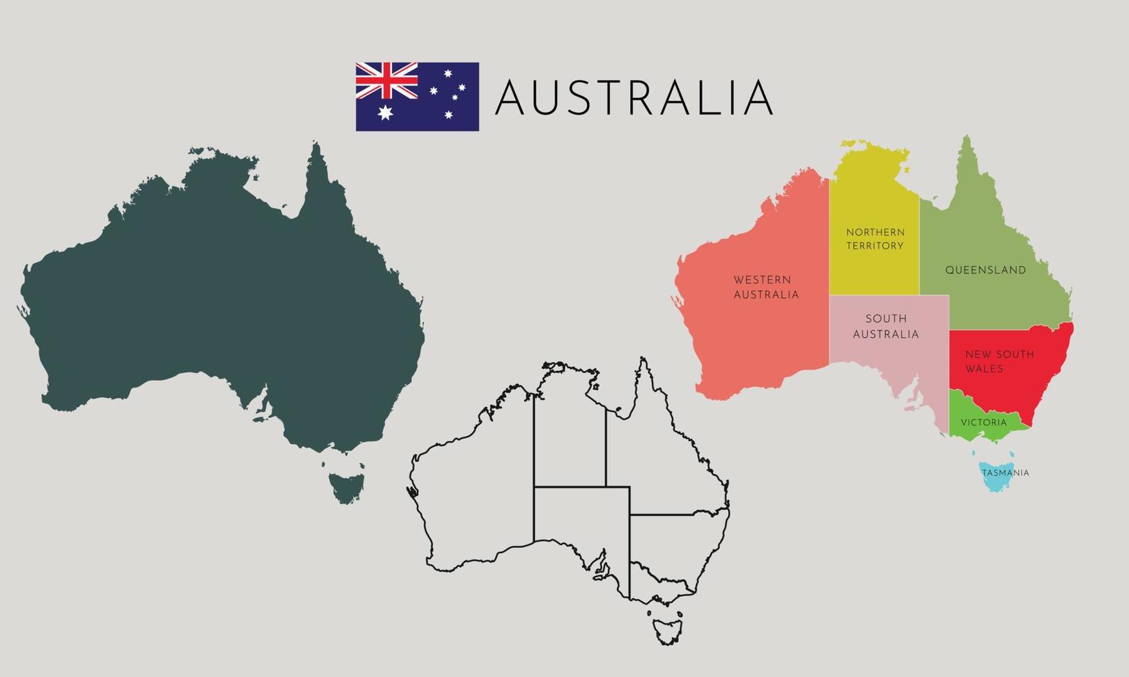 mapa vetorial altamente detalhado da austrália. fronteiras e nomes das províncias. vetor