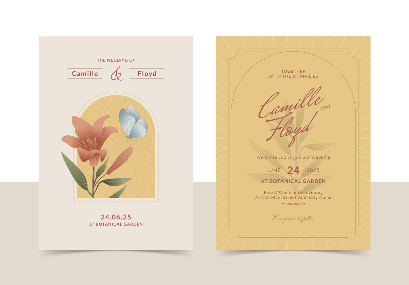 cartão de convite de casamento liliana vetor