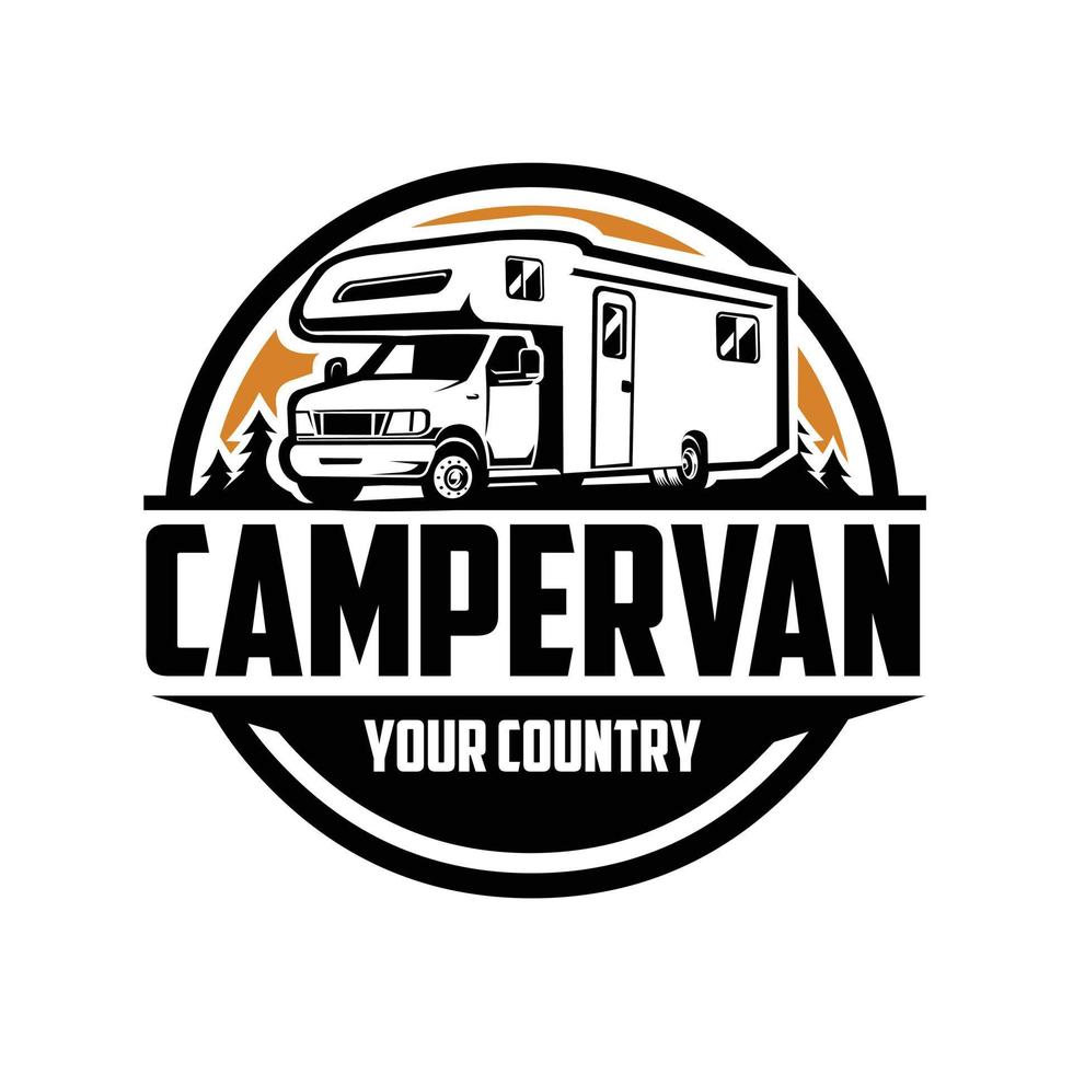 logotipo do emblema do motorhome campervan rv premium. melhor para a indústria relacionada com autocaravanas vetor