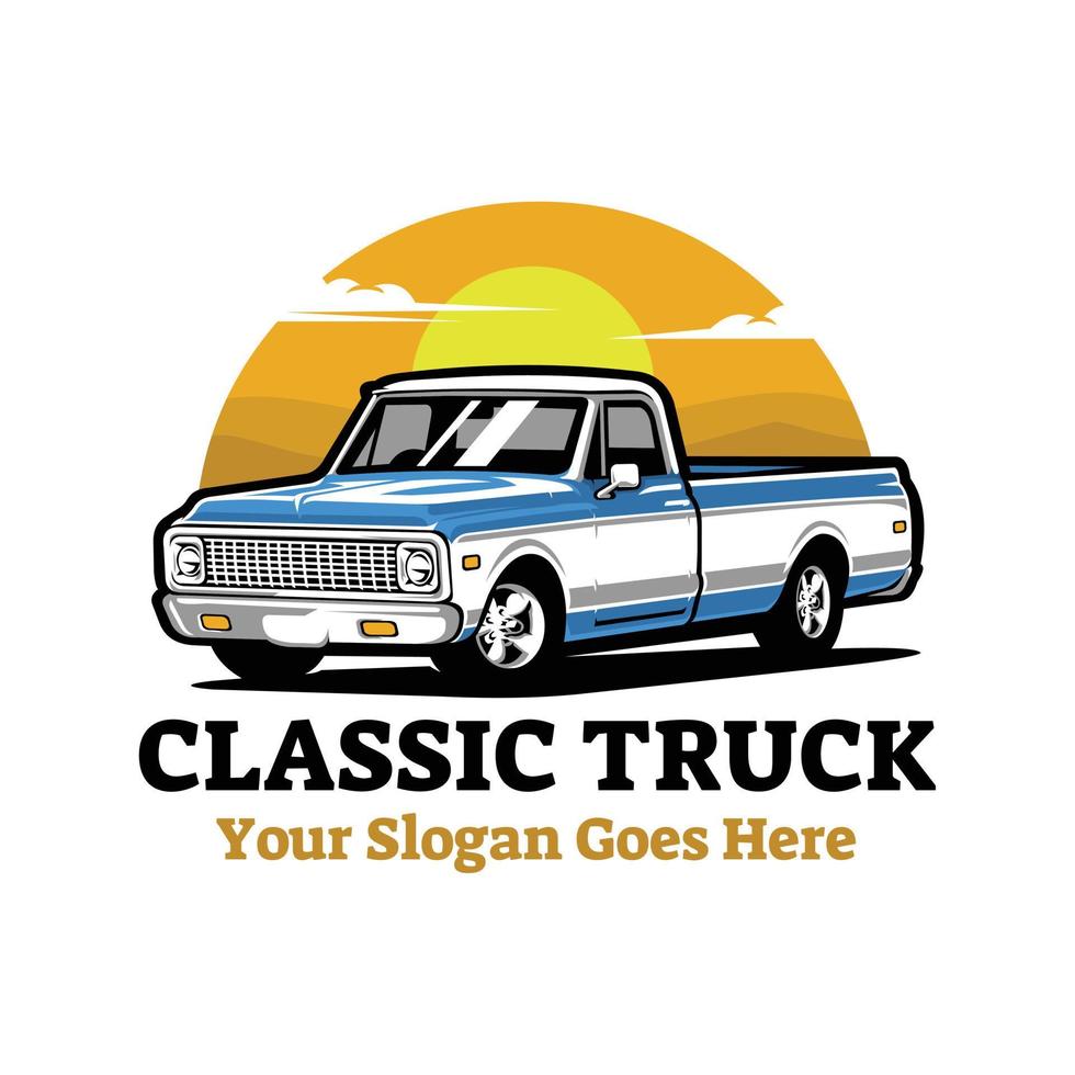 design de logotipo de emblema de restauração de caminhão clássico. melhor para o logotipo relacionado à restauração de caminhões clássicos vetor