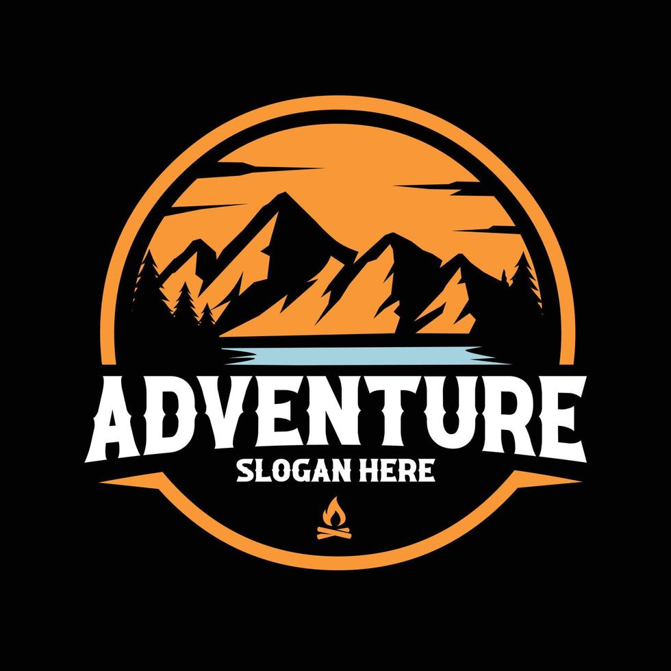 colina de montanha de aventura premium e emblema de círculo de lago logotipo pronto para logotipo da indústria relacionada ao exterior vetor