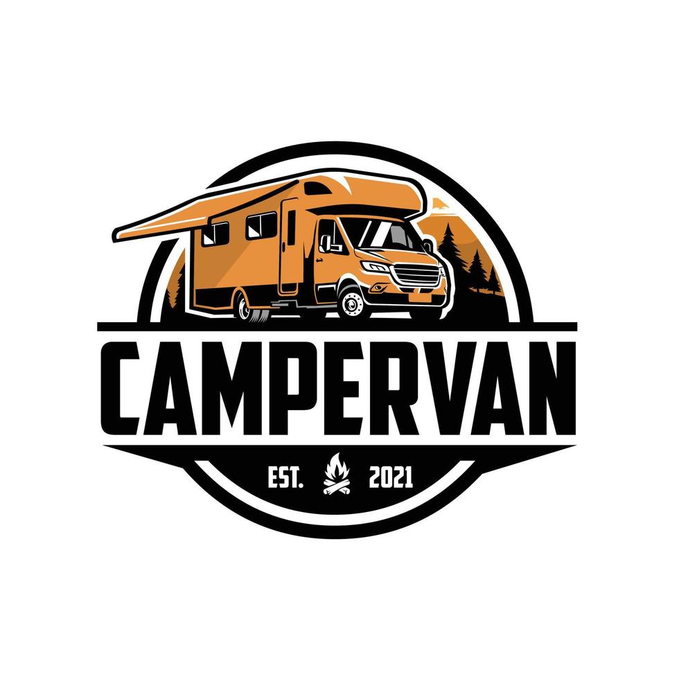 logotipo de emblema ao ar livre da caravana de motorhome rv premium. melhor para a indústria relacionada com autocaravanas vetor